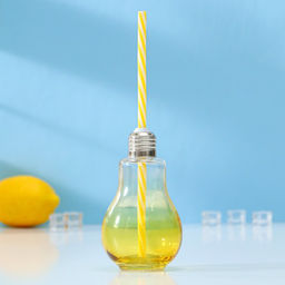 Бокал стеклянный для коктейля Доляна Лампочка, 250 мл, с трубочкой, откручивающаяся крышка, цвет МИКС