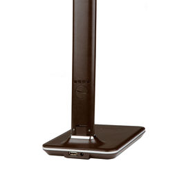 TLD-551 Brown/LED/450Lm/3000-6000K/Dimmer/USB Светильник настольный c часами, календарем, термометром, 9W. Сенсорный выключатель. Коричневый (стилизован под кожу). TM Uniel.