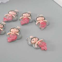 Цена за 6 шт. Подвеска для творчества пластик Русалочка с серыми волосами, 3.42.10.6 см