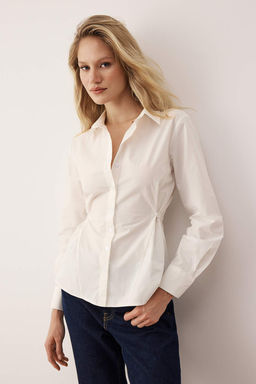 Beyaz Dugme Detayl? Ayarlanabilir Pamuklu Poplin Gomlek TWOAW26GO00101