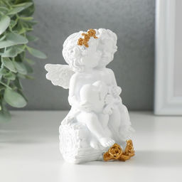 Фигурка полистоун «Белоснежные ангелочки на брёвнышке - сердце и ключик», 7.5×7×10.5 см