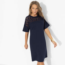 Платье-футляр комбинированное с кружевом, Модный эверест