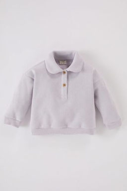 K?z Bebek Bebe Yaka Dugmeli Ici Yumusak Tuylu Sweatshirt