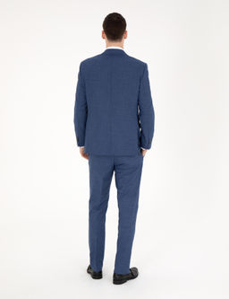 Koyu Mavi Slim Fit Y_n Kar___ml_ Tak_m Elbise