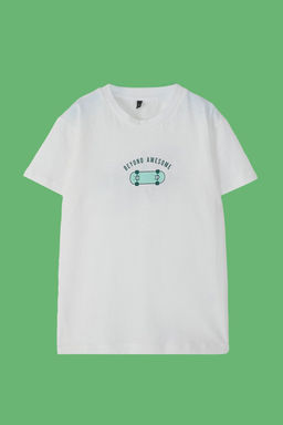 Beyaz Erkek Cocuk %100 Pamuk Slogan Bask?l? Oversize K?sa Kol Orme T-Shirt TKDSS25TS00101 - Trendyolmilla фото 2