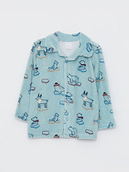 Polo Yaka Uzun Kollu Bask?l? Kadife Erkek Bebek Pijama Tak?m? - Waikiki фото 2