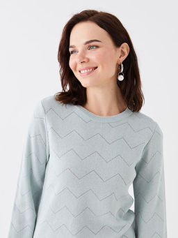 Bisiklet Yaka ?izgili Uzun Kollu Kad?n Triko Kazak