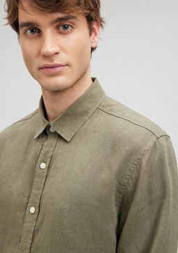 Haki Keten Gomlek - Mavi фото 5