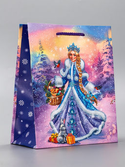 Цена за 2 шт. Пакет подарочный новогодний ламинированный, «Снегурочка ждет Деда Мороза», 18×10×22.3 см