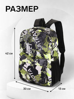 Рюкзак школьный на молнии, с карманами, с принтом, размер 30?13?42 см, голубой/серый