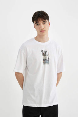 Футболка Comfort Fit с круглым вырезом и короткими рукавами с принтом на спине - Defacto фото 4