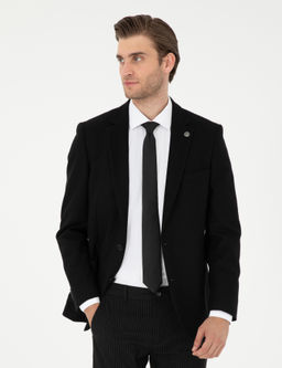 Siyah Y_n Kar___ml_ Ex. Slim Fit Ceket