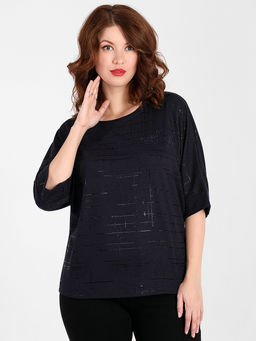 Блузка темно-синяя женская с пропиткой и стразами теплая