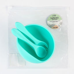 Тарелка детская на присоске и столовые приборы, Крошка Я, бирюзовый  фото 7