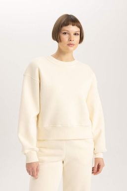 Boxy Fit Bisiklet Yaka Kal?n Basic Duz Sweatshirt - Defacto фото 6