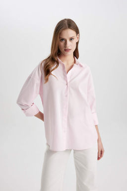 Oversize Genis Kal?p Basic Duz Oxford Uzun Kollu Gomlek - Defacto фото 3