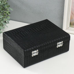 Шкатулка кожзам для украшений Кейс. Кожа крокодила чёрная 18,5х24х9 см - Simaland фото 6