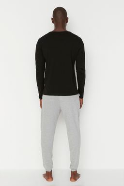Siyah %100 Pamuk Slogan Bask?l? Regular Fit Orme Pijama Tak?m? TMNAW23PT00017 - Trendyolmilla фото 9