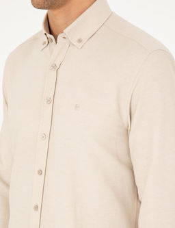 Bej Slim Fit Uzun Kollu G_mlek