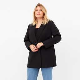 Пиджак женский двубортный MIST plus-size, размер 54, чёрный