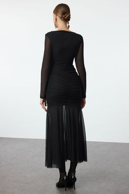 TRENDYOLMILLA Siyah Vucuda Oturan Tul Orme Elbise TPRAW25EL00003 фото 9