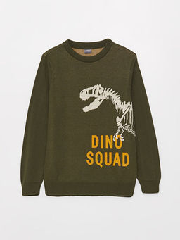 Bisiklet Yaka Desenli Uzun Kollu Erkek ?ocuk Triko Kazak