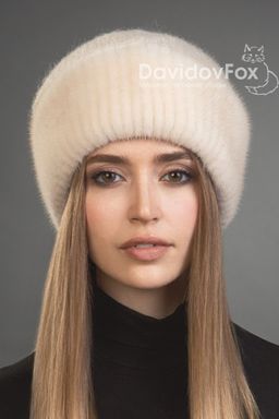 Шапка Камелия норка трикотаж жемчуг