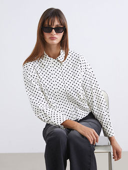 G?mlek Yaka Puantiyeli Oversize Kad?n Ceket