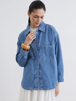 G?mlek Yaka Kad?n Jean Ceket