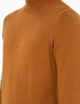 Kahverengi Slim Fit Yar_m Bal_k__ Yaka Basic Triko Kazak