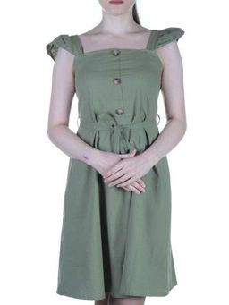 826 GREEN Платье хлопковое с поясом Fashion