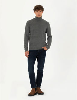 Gri Melanj Slim Fit Bal_k__ Yaka Triko Kazak - Pierre cardin фото 4