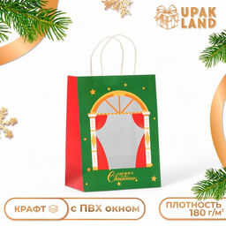 Цена за 12 шт. Пакет подарочный новогодний с окном Театр 19?26?13 см