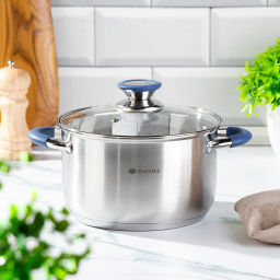 Кастрюля нерж СИЕНА 3,9л со стекл крышкой силикон/ручки Daniks SD-A93-20 (352052)