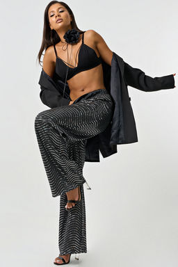 Брюки нарядные с пайетками серебристо-черные