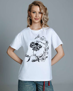 Футболка с принтом и бусинами FD015