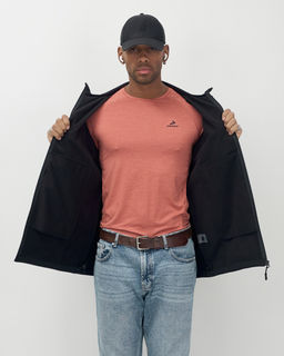 Ветровка спортивная мужская с капюшоном softshell черного цвета 9563Ch - Mtforce фото 15