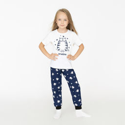 Пижама детская белаясиняя принт кот