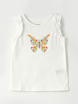 Bisiklet Yaka Bask?l? Pamuklu K?z ?ocuk Atlet