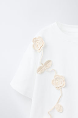 CAMISETA FLORES CROCHET / Blanco - Zara фото 5