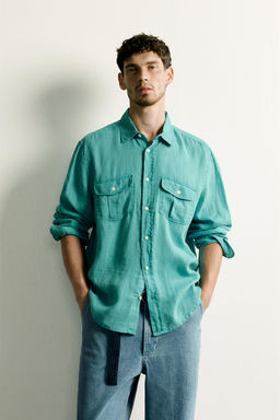 CAMISA RELAXED FIT 100% LINO / Turquesa - Zara фото 2