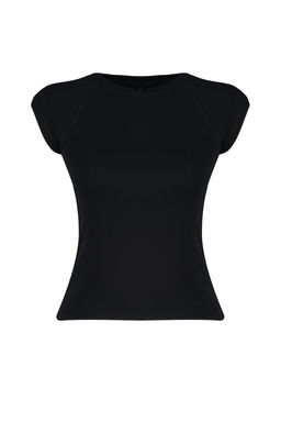 Siyah Ay Kol Fitted/Vucuda Oturan Esnek Orme Bluz TWOSS24BZ00088