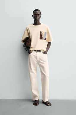 CAMISETA PARCHE TEXTURA COMBINADA / Blanco roto