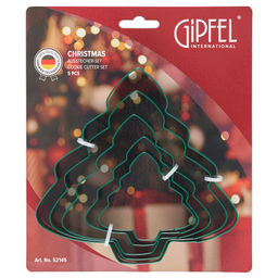 52145 GIPFEL Набор CHRISTMAS из 5 форм разного размера для нарезания теста для печенья в форме ёлочки. Материал: нержавеющая сталь.  фото 4