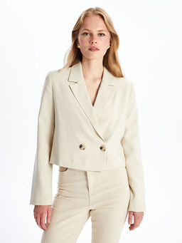 D?z Uzun Kollu Crop Kad?n Blazer Ceket
