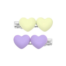 Набор заколок для волос зажим, арт. 71785 / 10 СЕРДЕЧКИ (в наборе: 2шт., 4 см, черный металл, полиметилметакрилат, цвет: жёлтый, сиреневый, подложка из мелованного картона + ПЭТ-пакет с европодвесом)