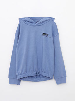Kap??onlu Bask?l? Uzun Kollu K?z ?ocuk Sweatshirt ve E?ofman Alt?