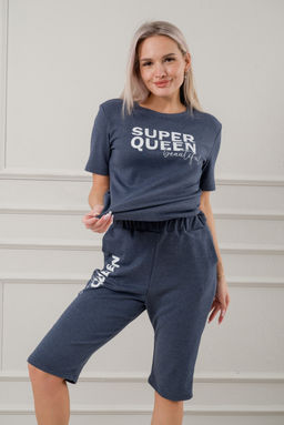 Пижама женская из бридж и футболки из интерлока Королева индиго меланж