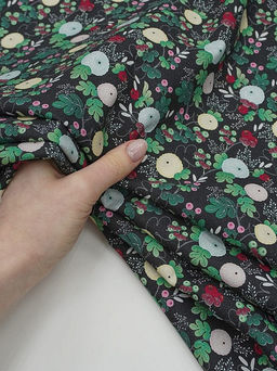 Плательная вискоза Digital Цветочные фонарики цв.черный, ш.1.5м, вискоза-100%, 175гр/м.кв - Купава фото 2