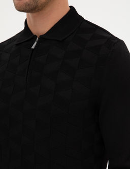 Siyah Slim Fit Polo Yaka Fermuarl_ Triko Kazak - Pierre cardin фото 7
